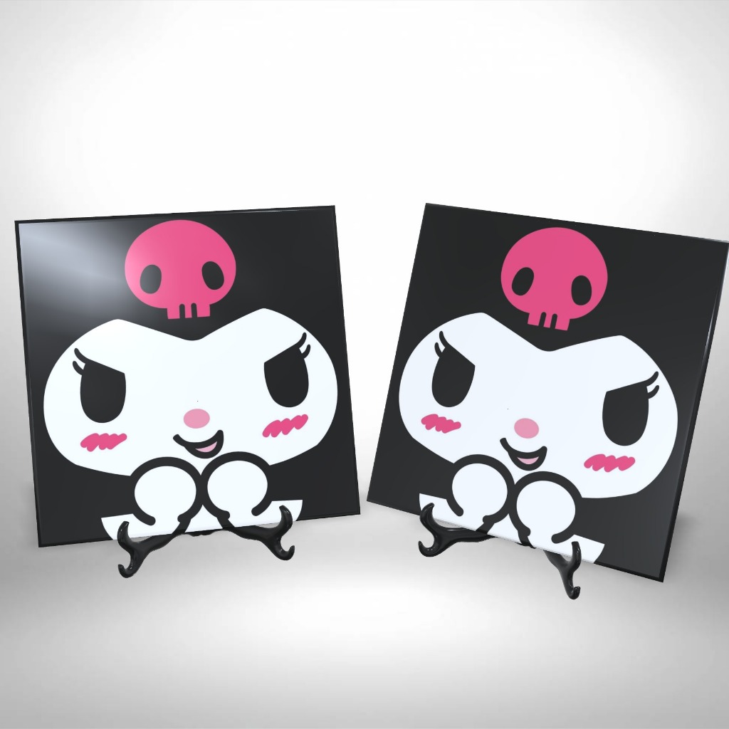 Azulejo Premium Personalizado Kuromi Minimalist 20x20 cm - Com Suporte