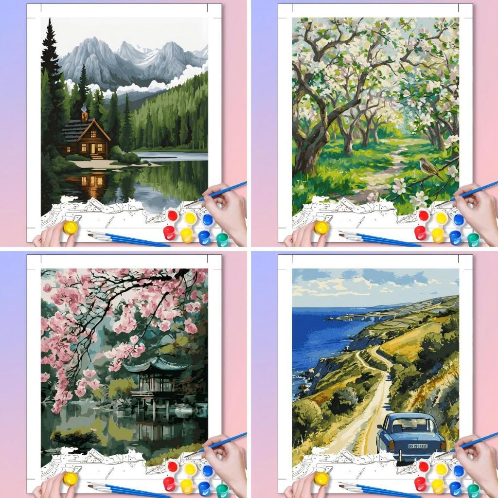 ACANDLY DIY Paint by Number Kit 40x50cm Emoldurado-Tela Pré-Impressa (Spring Blossom Pomar) , Inclui Tintas E Pincéis-Pr