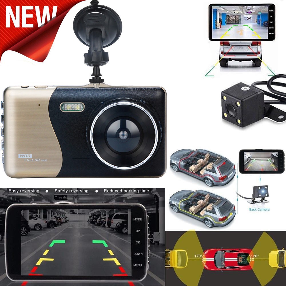 2019 Nova Venda Quente 4 LCD IPS Lente Dupla Carro Traço Cam FHD 1080P Painel Câmera 170 Condução DVR Carros
