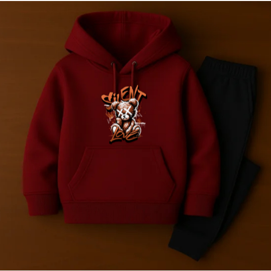 Conjunto Moletom Canguru Premium Infantil Várias Cores Estampa Ursinho Fofo Silent Love
