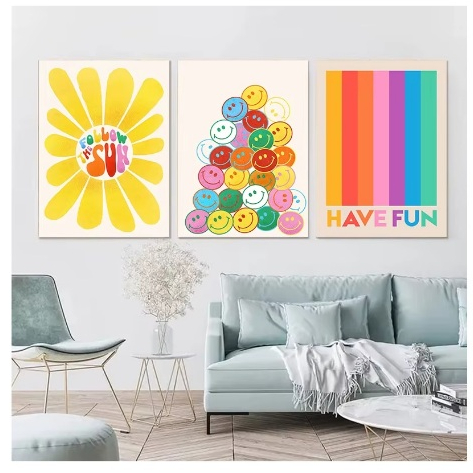 Quadros decorativos Rainbow Sunshine Posters Prints, Cores abstratas e diversão (3 peças)