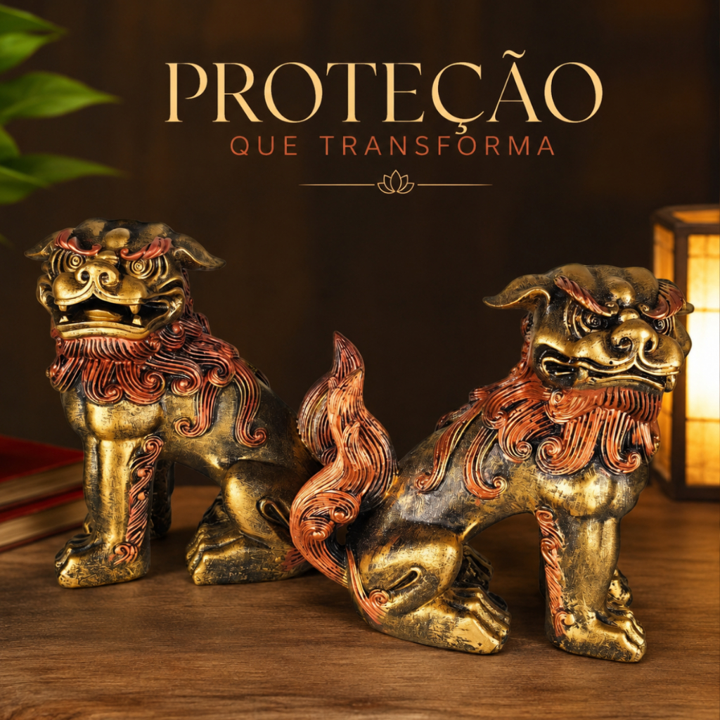 Leões Shisa em Resina Guardiões Japoneses Feng Shui Decoração Oriental