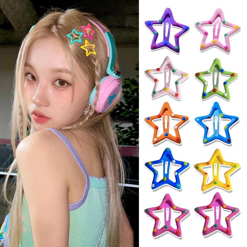 Conjunto De Grampos De Cabelo Estrela Presilhas Coloridas Acessórios Para Feminino Meninas Festa