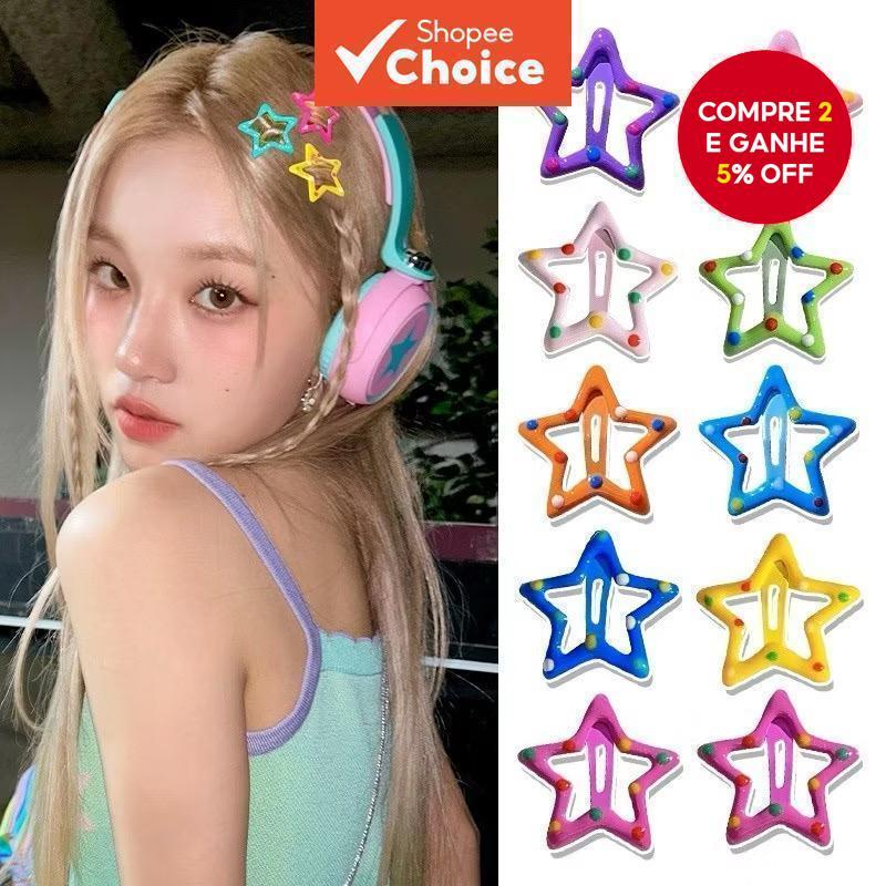 Grampos De Cabelo Estrela Y2K Coreanos Para Mulheres E Meninas Clipes BB Coloridos Acessórios De Moda