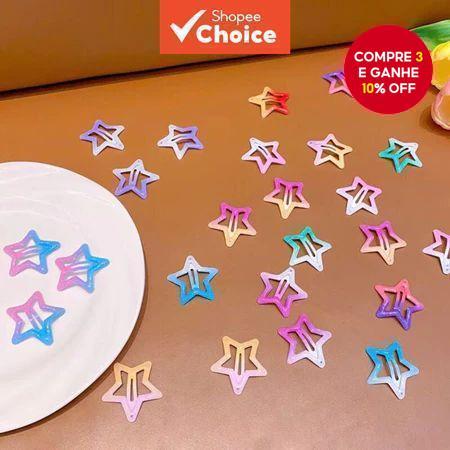 72PCS Presilhas de Cabelo Coloridas de Estrela para Meninas, Moda, Grampos de Cabelo, Franja Lateral, Acessórios de