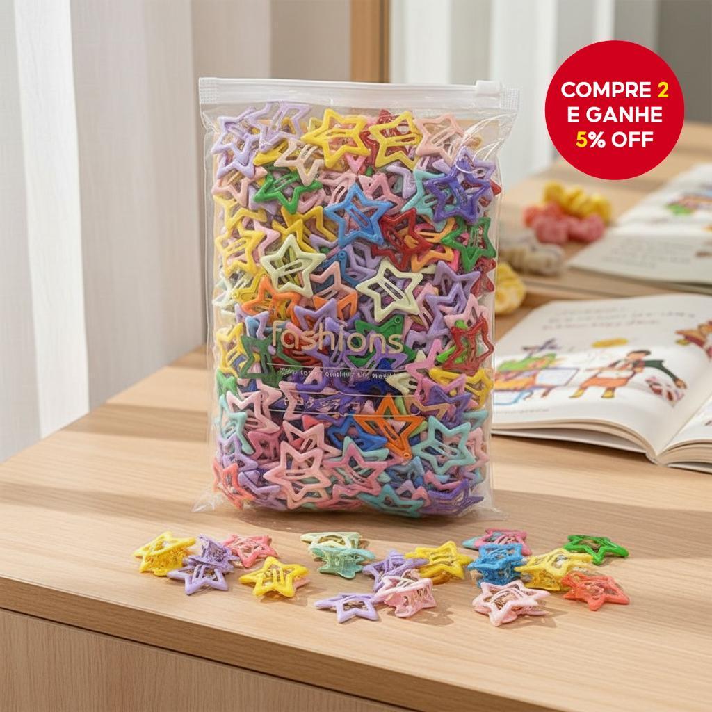 50 Grampos de Cabelo Coloridos em Formato de Estrela para Meninas, Moda, Presilhas, Acessórios de Cabelo para Crianças,