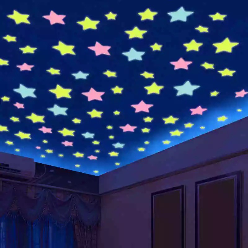 100 Pçs Adesivo de Estrela Colorida que Brilha no Escuro para Decoração de Casa/Adesivo Plástico Luminoso