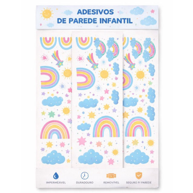 25 Adesivos de Parede Coloridos Arco Iris Sol Estrela Cometa Quarto de Menino Menina