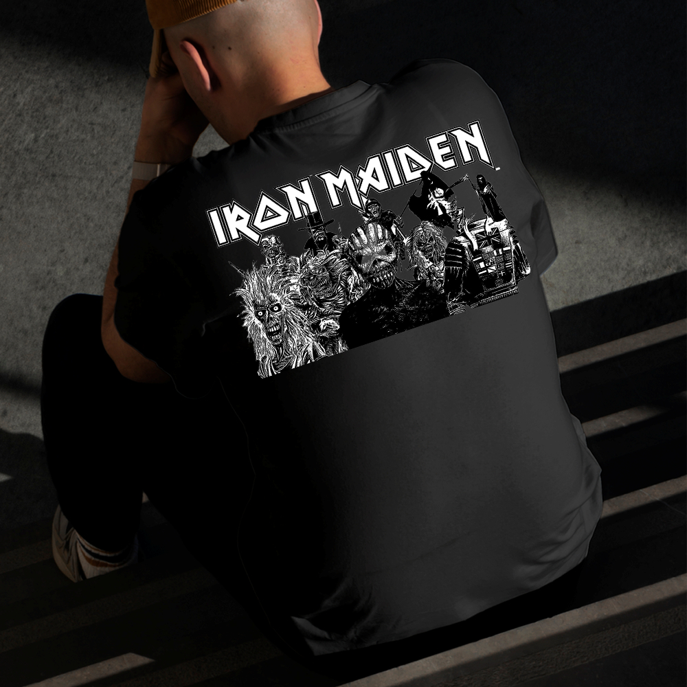 Camiseta Masculina Estampada Iron Maiden Integrantes Algodão Estilo Conforto Diário Tamanho P GG
