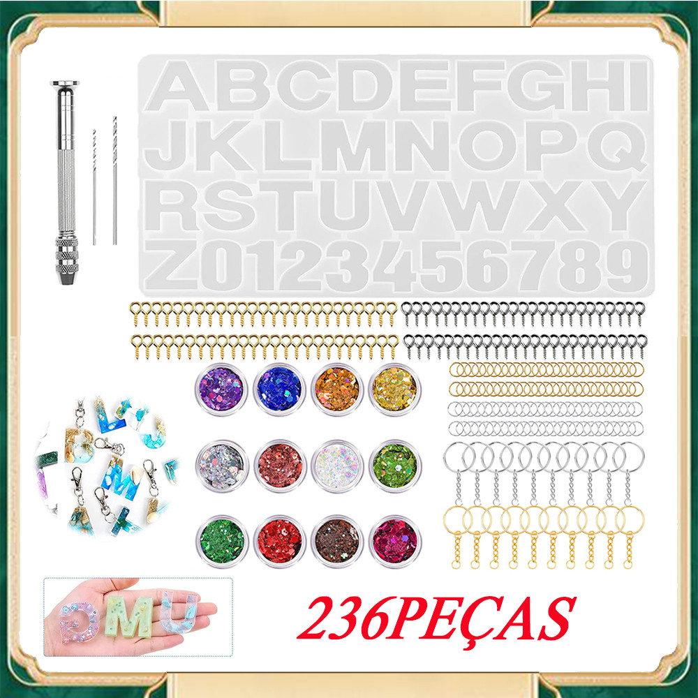 236pcs full silicone mold kit letter alphabet craft epoxy resin pigment glitter keychain diy decoration
