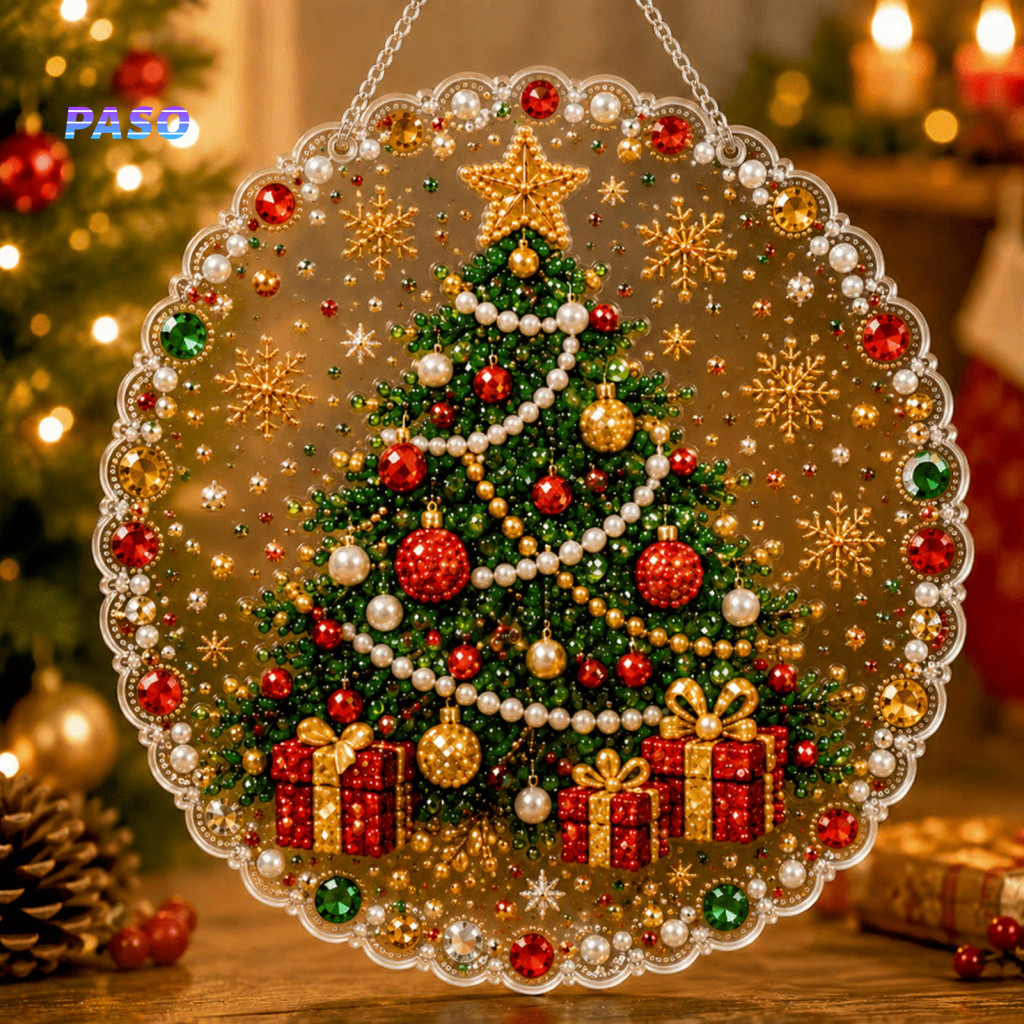 Unique Resin Gem Art Diy Craft Set Christmas Rhinestone Painting Kit Wreath for Adults Double-sided Acrylic Hanging Wind