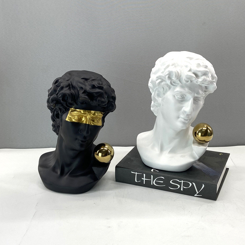 Nordic Morandi color figure sculpture ornaments, David art resin head statue, model room decorations, crafts
