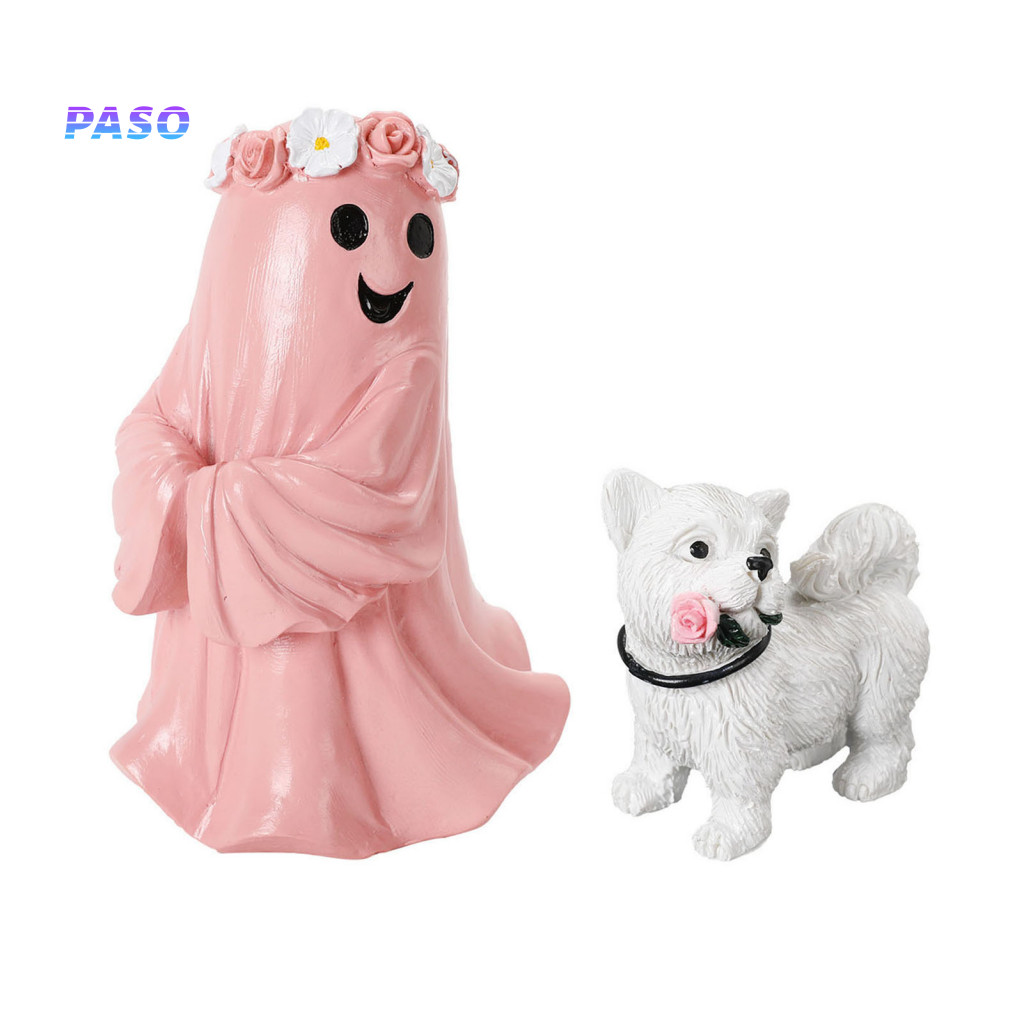 Resin Craft Figurine Halloween Ghost Dog Ornament Decor Cute Statue for Tabletop Mantel Shelf Fall Christmas Home