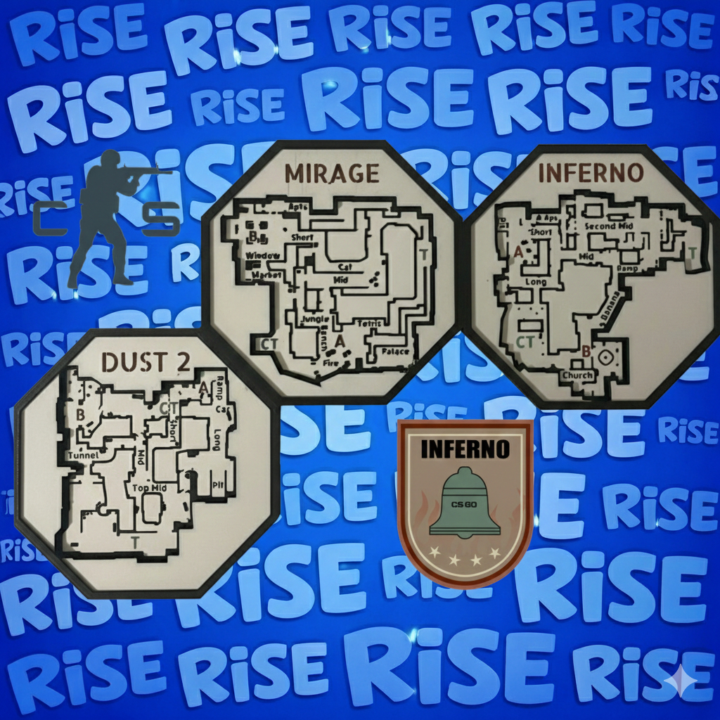Placas decorativas CS2 setup FPS counter strike 2 csgo mirage inferno dust 2 overpass ancient 3D