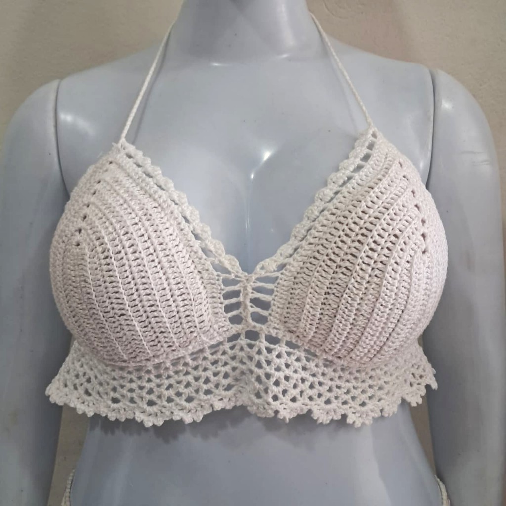 Top Cropped Crochê Feminino Moda Praia Primavera Verão Blusinha Crochet Casual Boho Handmade Biquíni