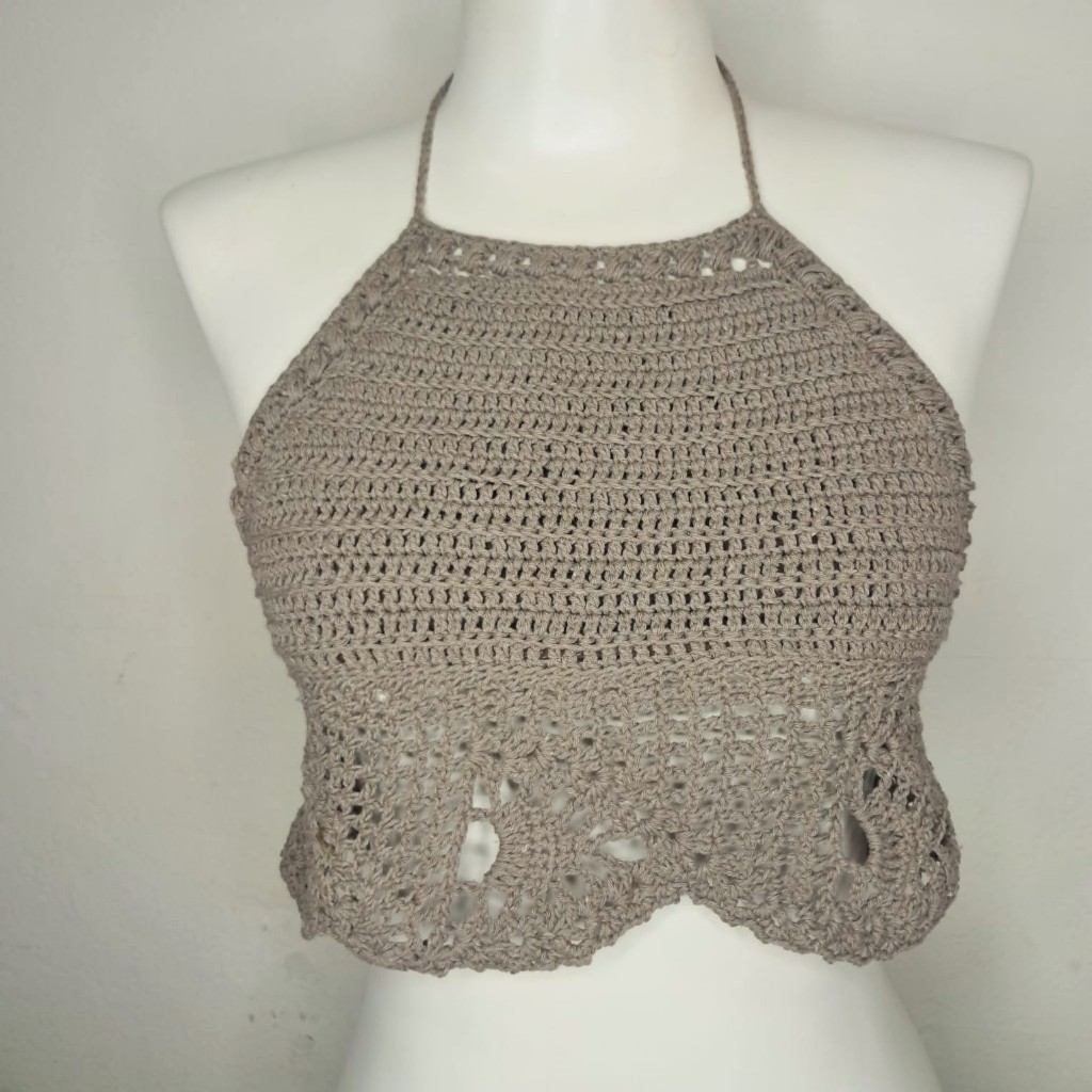 Top Cropped Crochê Feminino Moda Praia Verão Primavera Biquíni Blusinha Crochet Boho Handmade Casual