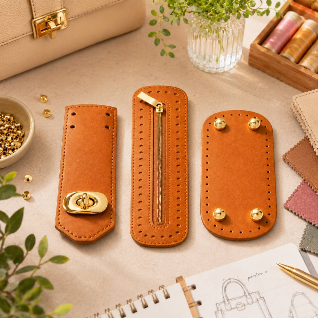 Kit Bolsa Handmade 3 Peças Tampa Fecho Giratório Bolso Zíper e Fundo Alta Durabilidade Elegante Luxo