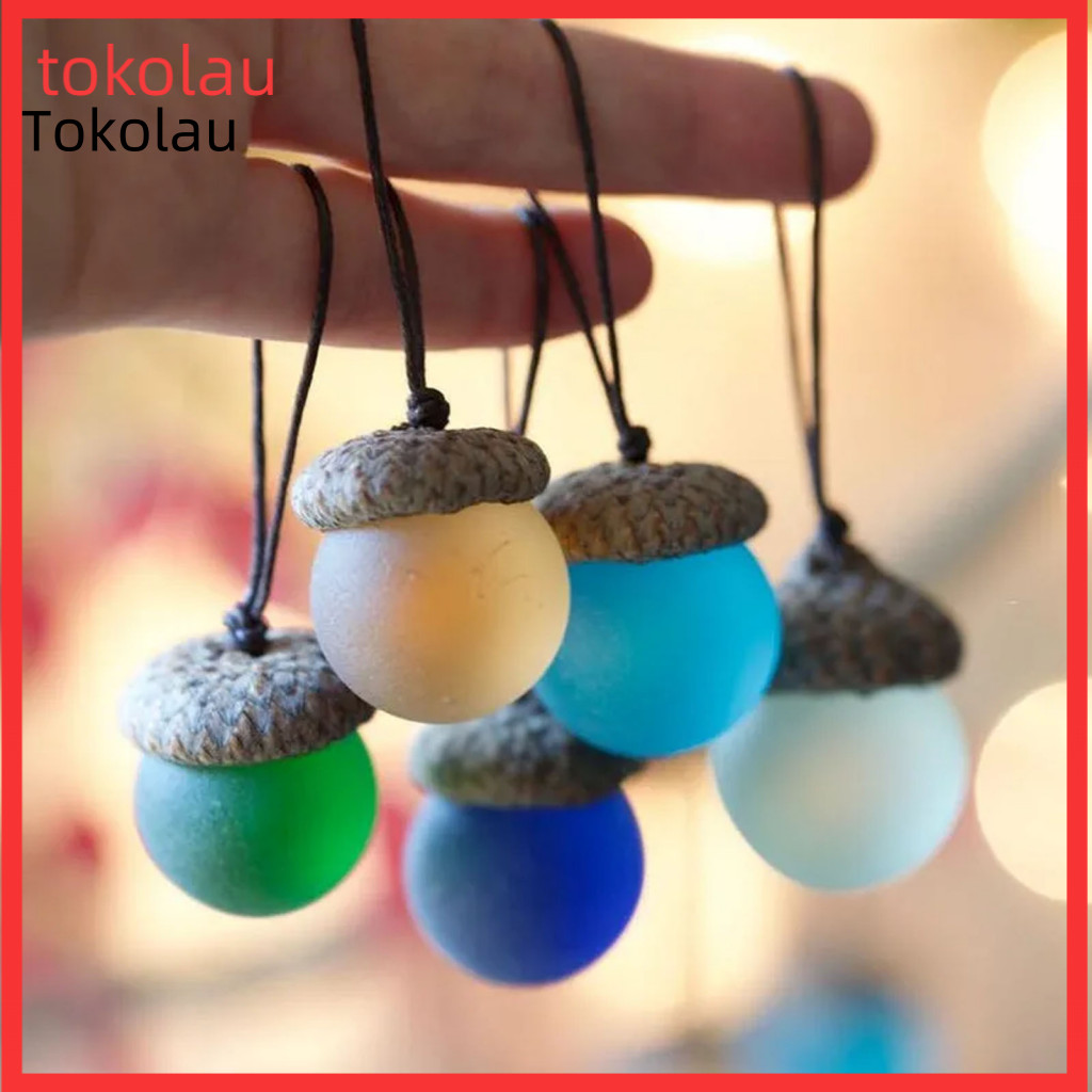 Handmade Sea Glass Jewelry 5 Pcs Acorn Pendants with Natural Caps – Rustic Woodland Hanging Ornaments Small Nature Acc