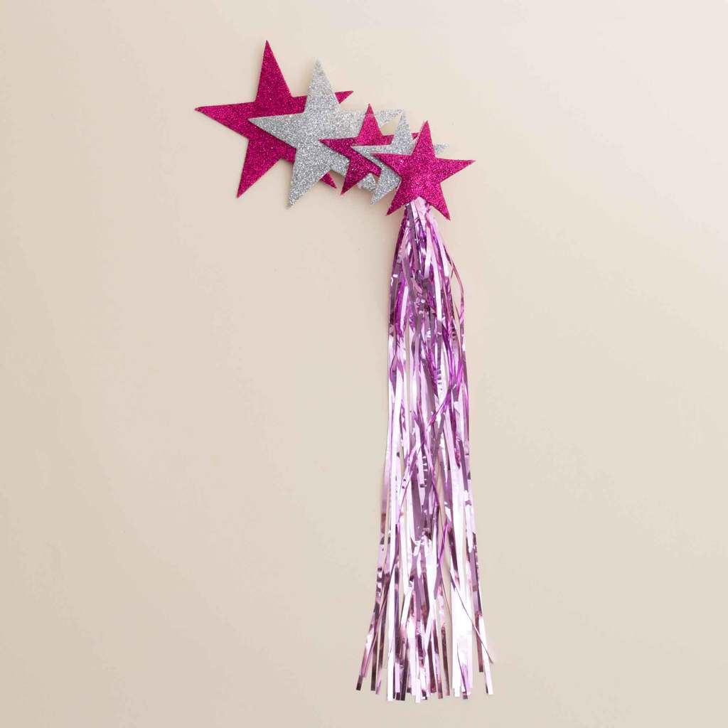 Presilha Ear Cuff Carnaval 5 Estrelas Pink E Prata Com Fitilho  -