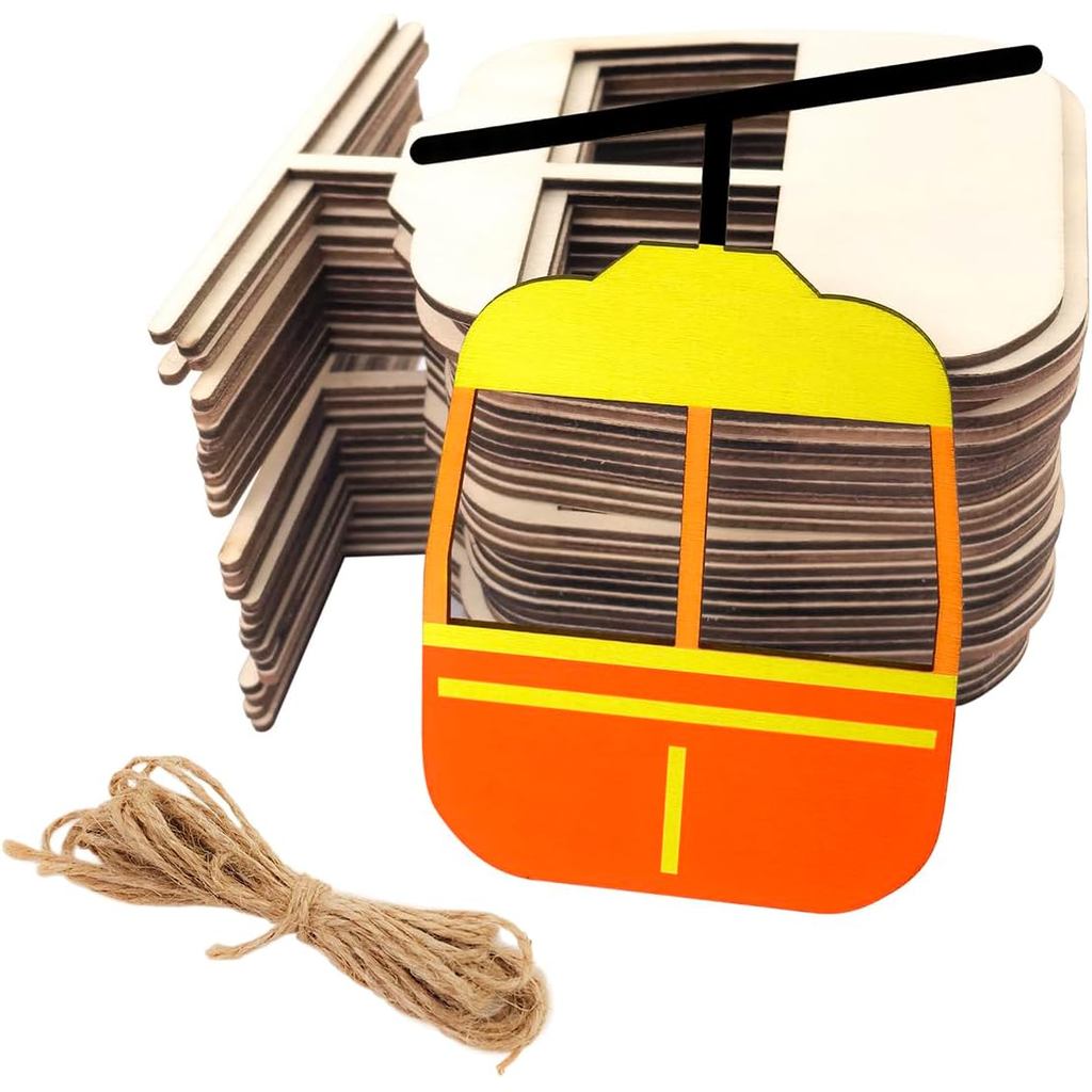 30 Pack 4 Inch Wood Ski Gondola Cutouts Unfinished Wood Gondola Crafts Wooden Ski Gondola Hanging Ornaments DIY Ski