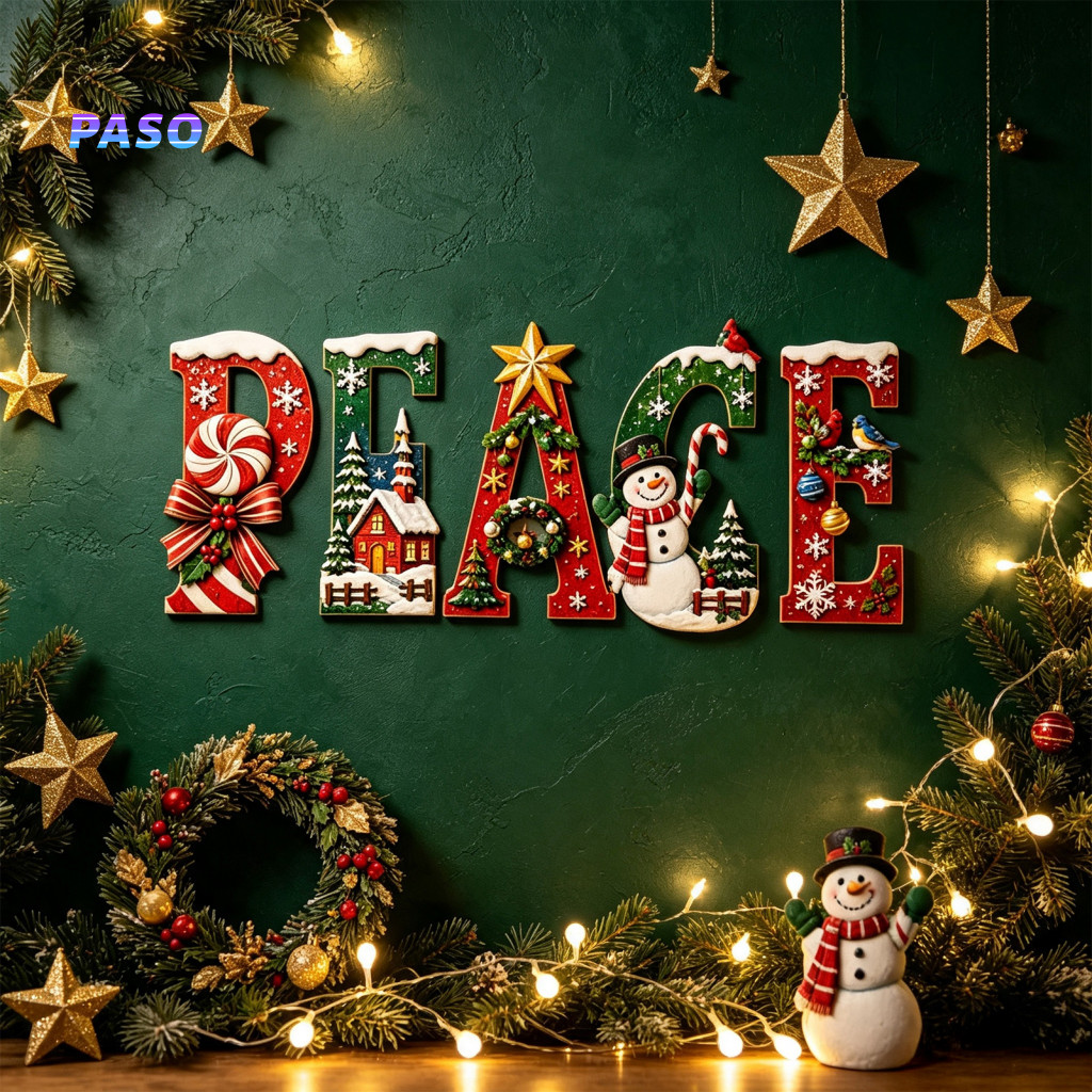 Decorative Hanging Letters Wall for Home Decor Rustic Christmas Peace Wood Sign – Festive Holiday Party Decoration Coz