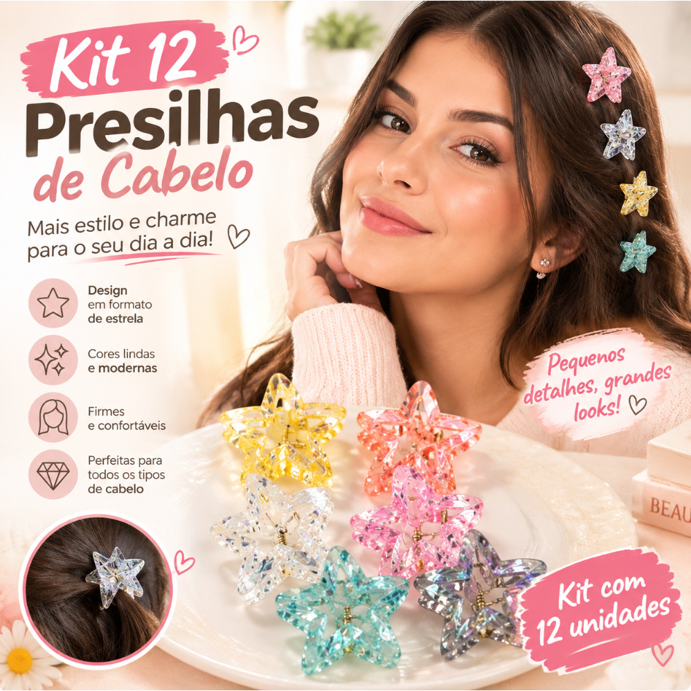 12 Grampos De Cabelo Floridos Coloridos, Acessório Feminino Para Cabelo