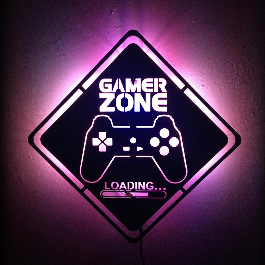 Quadro Led Rgb Painel Luminoso Gamer Zone Loading Geek Mdf 3mm