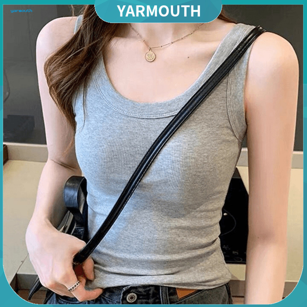 Women Vest Everyday Closet Women’s Summer Ribbed Tank Top U-neck with Wide Straps Elastic Thin Fit Solid Color Shirt f