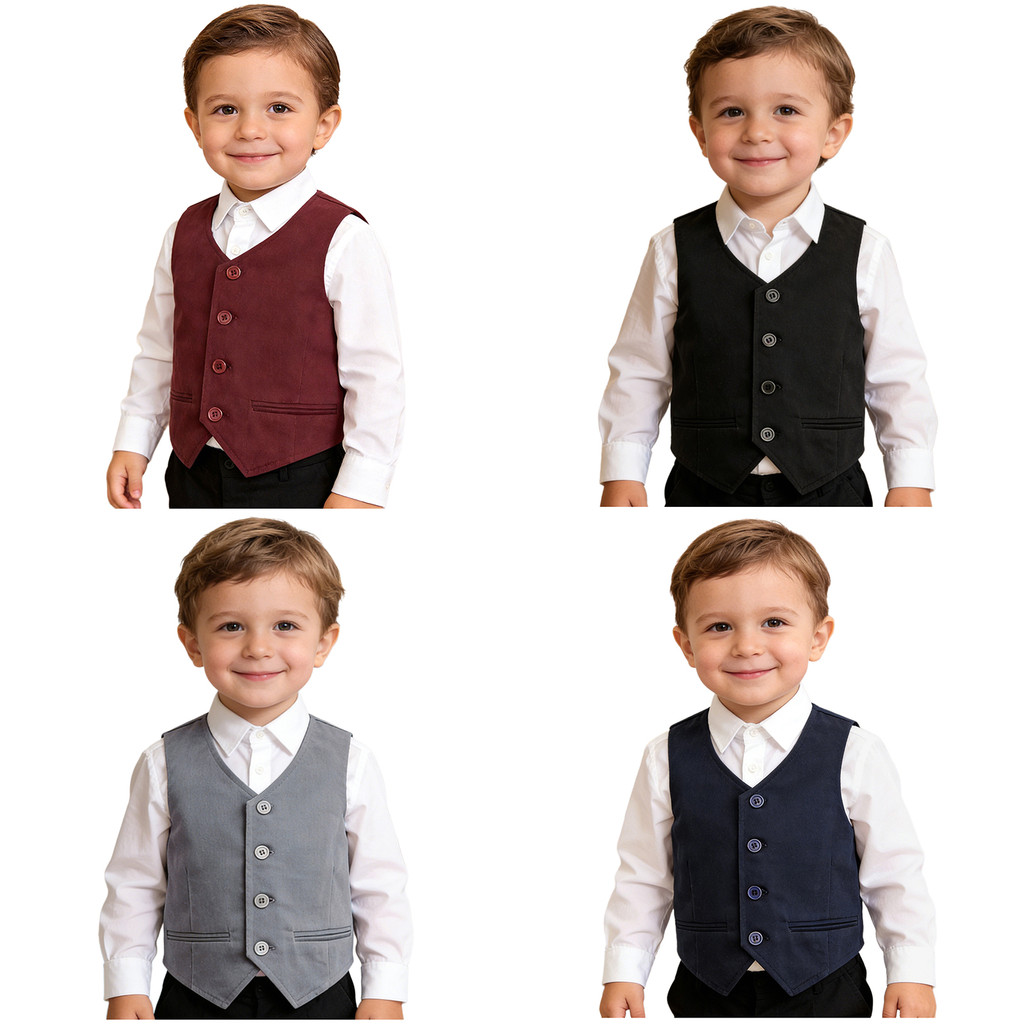 inhzoy Kids Boys Gentlemen Solid Color Vest V Neck Button Down Back Strap Pointed Waistcoat Party Stage Performance
