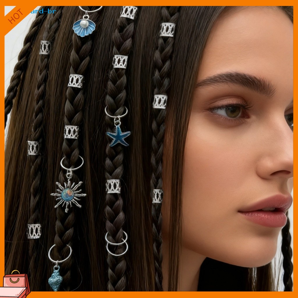 Dreadlock Hair Accessories Beads for Dreadlocks 45pcs Rings Set – Easy to Wear Open Design Braided with Starfish Shell