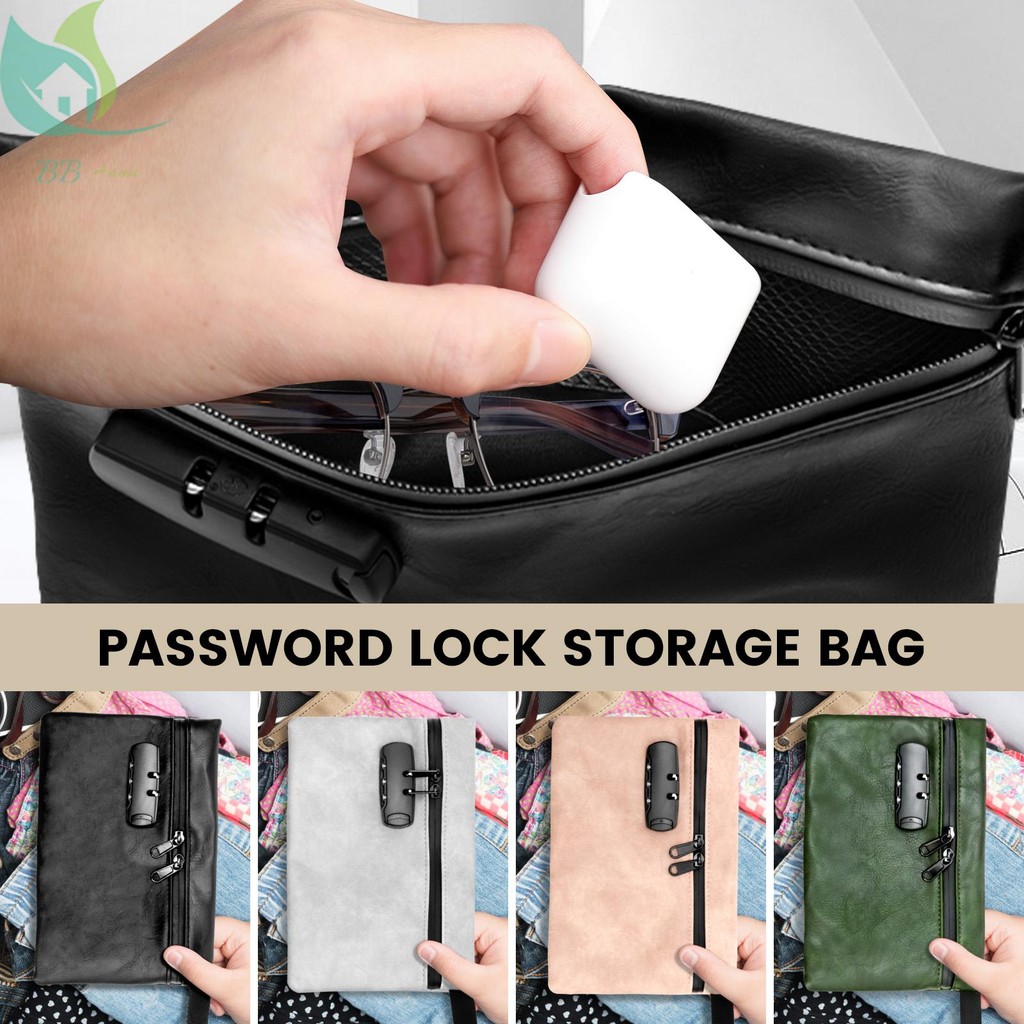 Saco De Dinheiro Bloqueado Com Zíper Couro Do Plutônio Bolsa De Bloqueio À Prova Dwaterproof Água Depósito Para Document