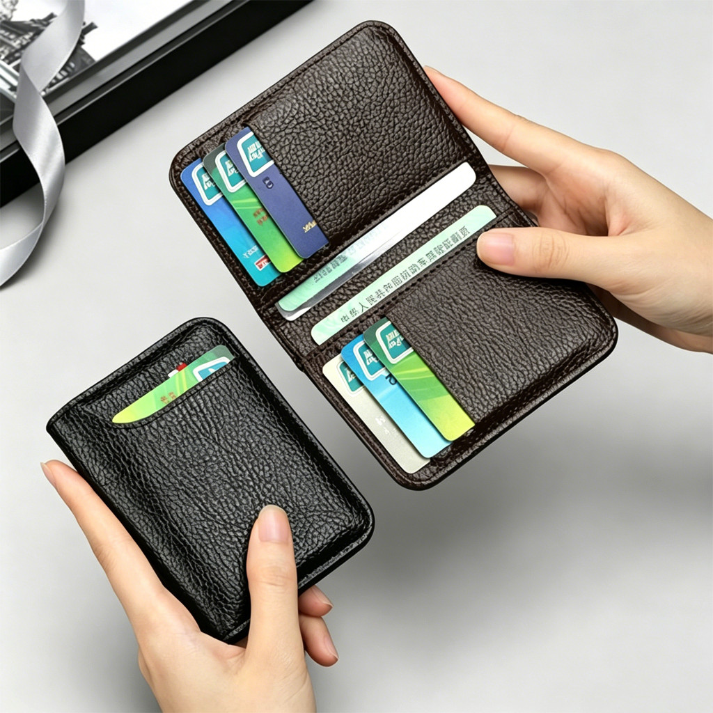 Slim PU Leather Wallet Compact 7 Cards + 2 Documents Small Wallet Leather Wallets
