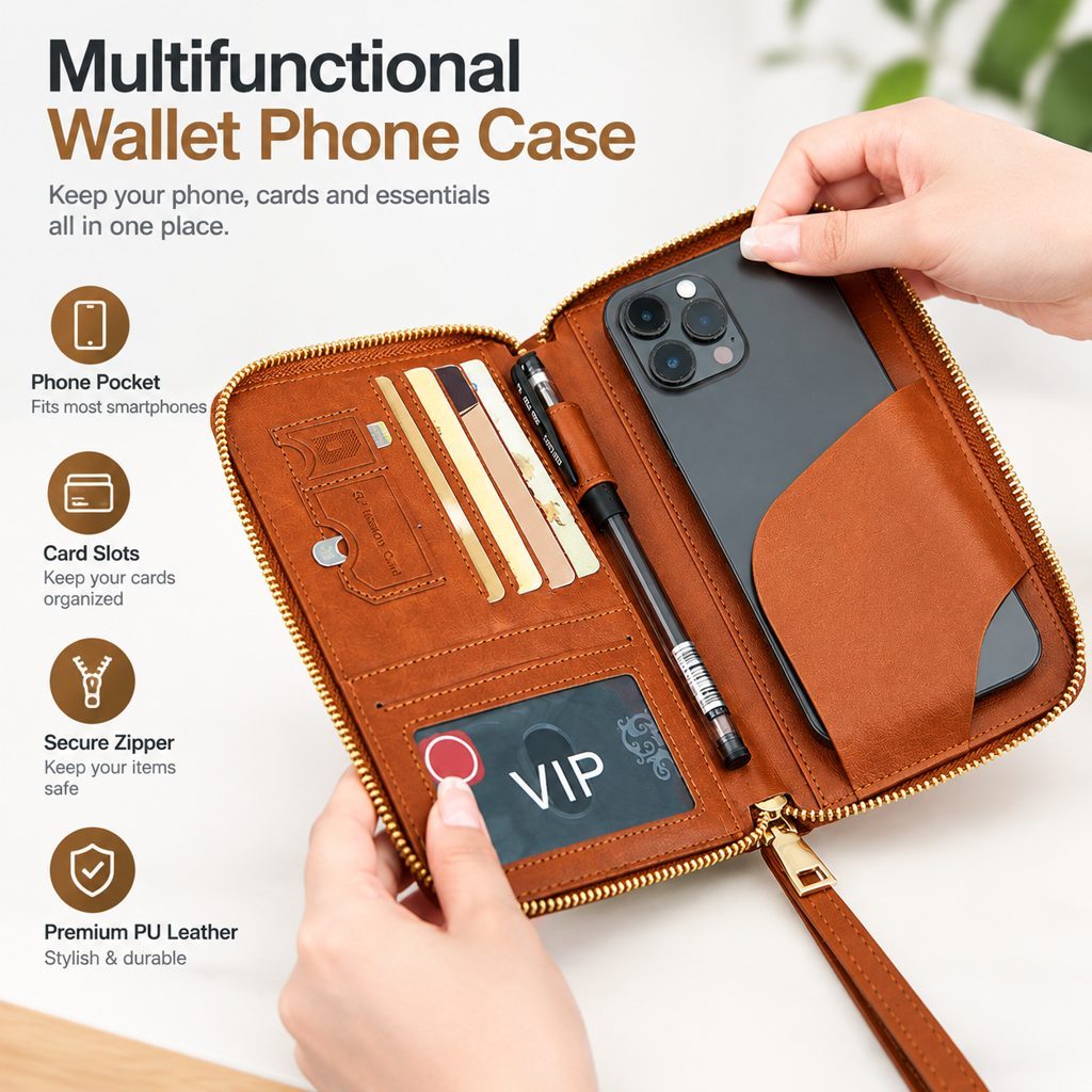 Carteira De Passaporte De Viagem RFID , Porta-Com Zíper E Alça De Pulso De Bolso Para Telefone , Organizador De Document