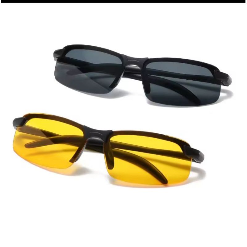 Kit 2 Óculos de Sol Esportivos – Lente Escura Polarizada + Lente Amarela Night Vision (Dia e Noite)