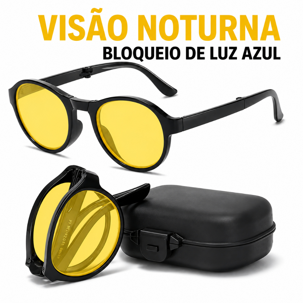 Óculos Night Vision Para  Motorista Lente Amarela  Direção Noturna  Bloqueio de Luz Azul  D Compacto Ideal para Dirigir