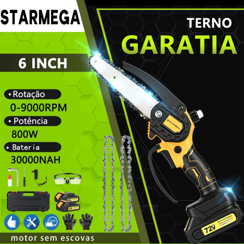 STARMEGA 6 Inch Portable Electric Mini Chainsaw Rechargeable Brushless 72V Cordless 2Batteries  Case