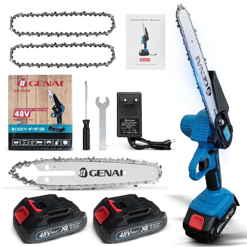 21V 6-8-Inch Electric Chainsaw - Lightweight and Portable with 2 Batteries Included