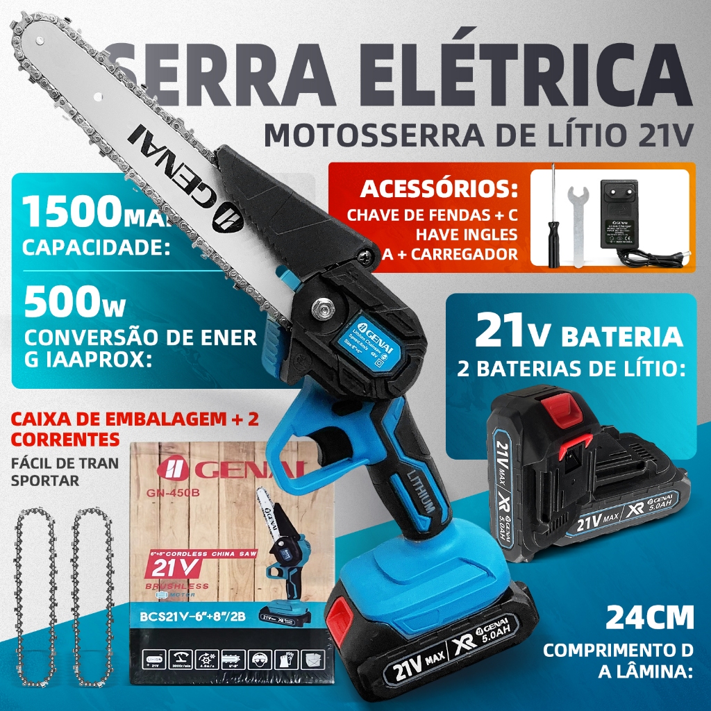 21V 6-8-Inch Electric Chainsaw - Lightweight and Portable with 2 Batteries Included