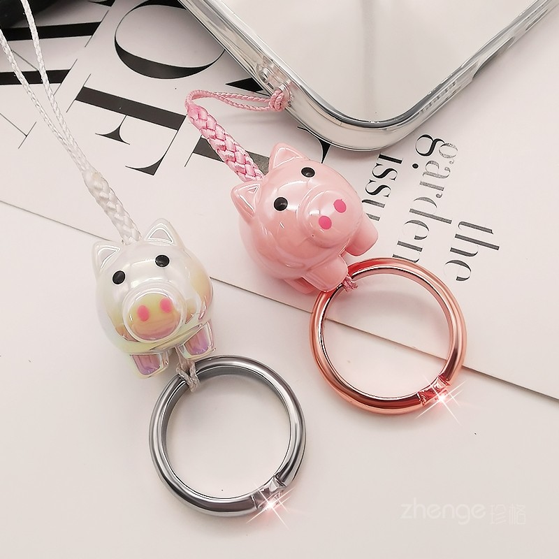 The Waveman Cute Piglet Ring Lanyard Phone Case Pequeno Sling Ring Pingente Anti-Perdido Chaveiro Cordão Anel Fivela diy