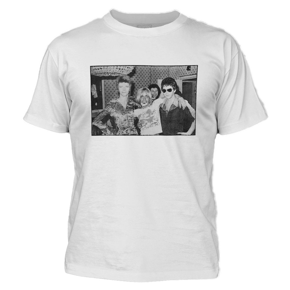 Camiseta 100% algodão Dasantigas  estampa David Bowie - Iggy Pop - Lou Reed em serigrafia (silk).