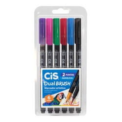 Marcador Dual Brush 6 Cores - Cis