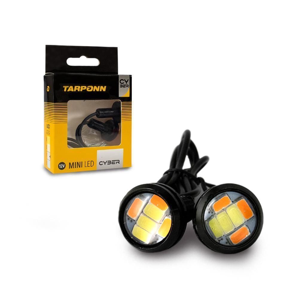 PAR DE LED MINI CYBER 23MM UNIVERSAL 6W 120 LUMENS CADA DUAL COLOR BRANCA+AMBAR 12V