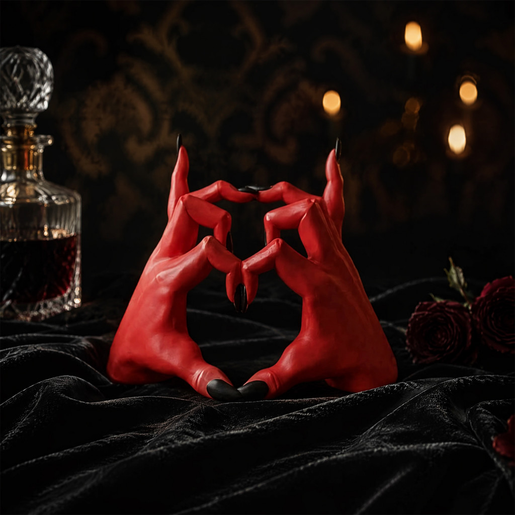 Devil Hands Heart Statue Demon Fingers Gesture Sculpture Halloween Resin Love Sign for Home Shelf Desktop Decor Unique D