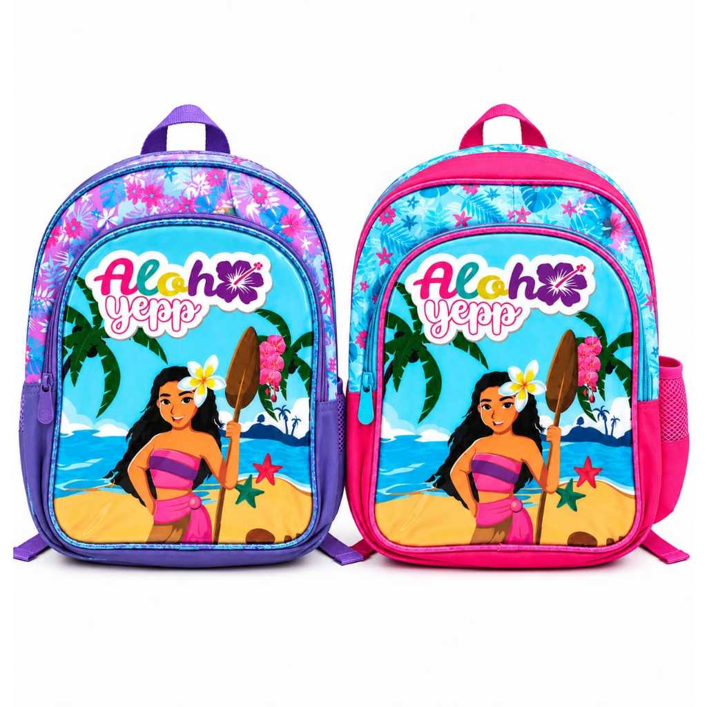 Mochila Escolar Infantil 35cm Aloha Colorida Menina Reforcada Rosa e Lilas
