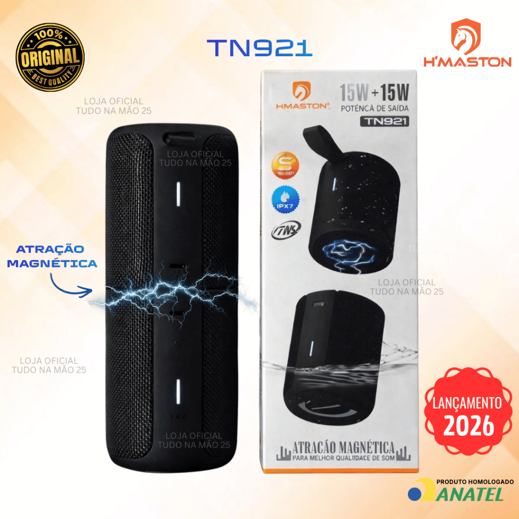 [NOVO] Caixa de Som ATRAÇÃO MAGNÉTICA 2 em 1 Bluetooth 30W RMS Portátil s/ fio Prová d'Água H'MASTON