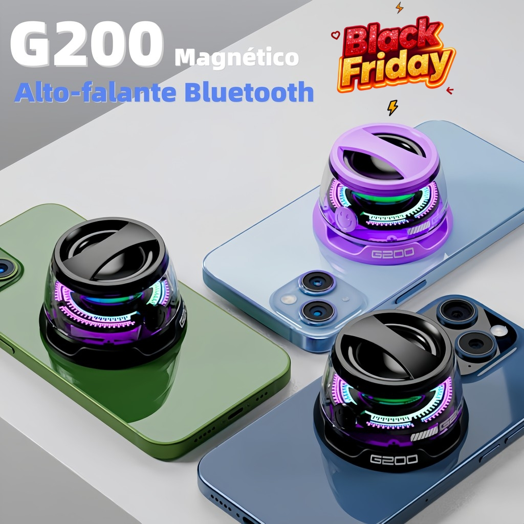 KIT 1/2 Caixa de Som Bluetooth Magnética Sem Fio G200, Mini Caixa de Som Portátil Multifuncional para Celular