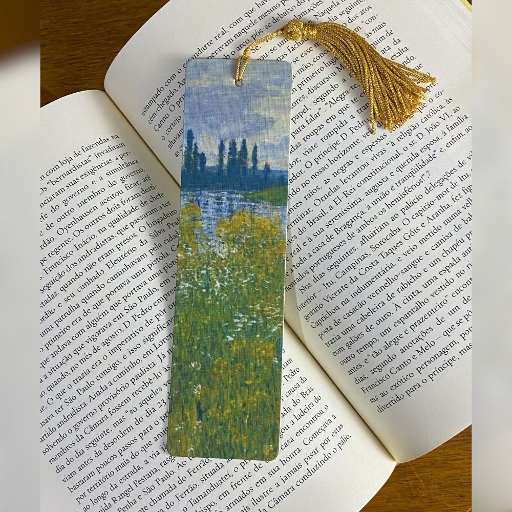 Marcador de Páginas especial com Tassel - Banks of the Seine Vétheuil - Claude Monet - Textura linho - Ler & Ser - Seja
