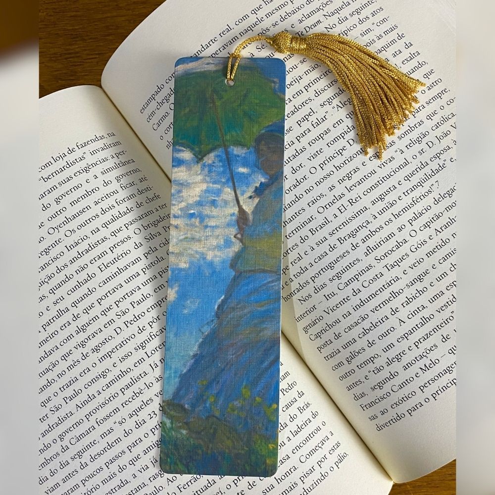 Marcador de Páginas especial com Tassel - Woman with a Parasol - Claude Monet - Textura linho - Ler & Ser - Seja Mais
