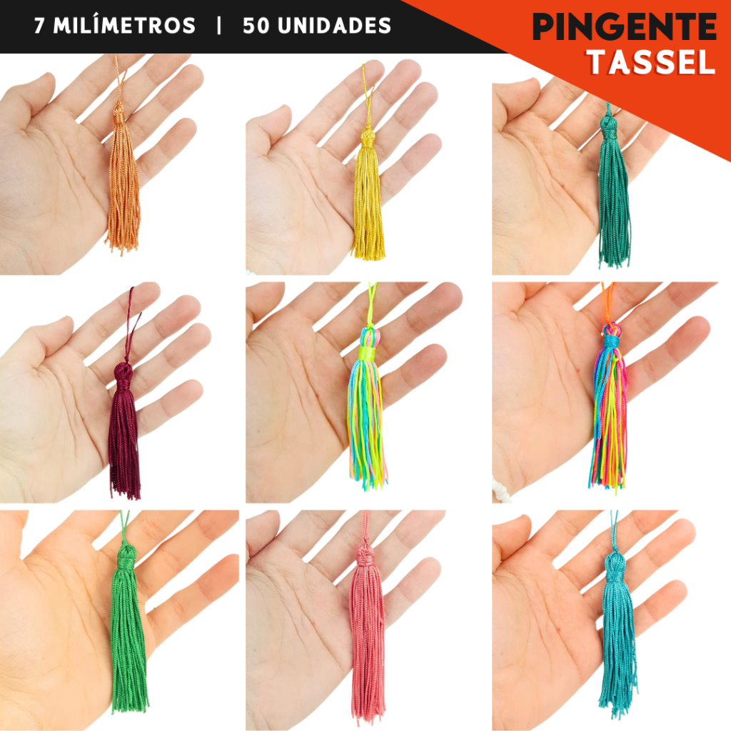 Pingente De Seda Tassel 7 Cm - Franja - Pacote Com 50 Unidades - Diversas Cores - SHEFA