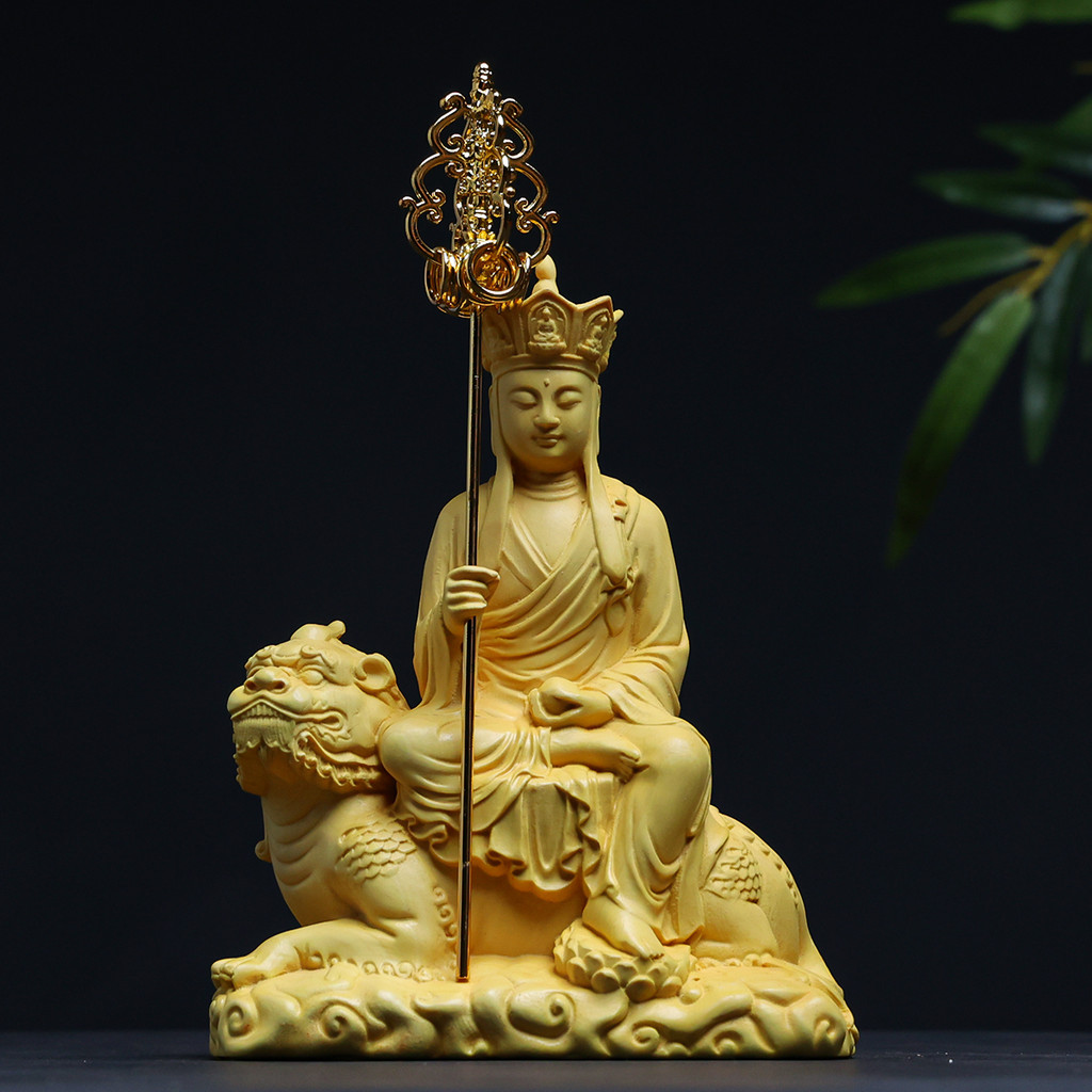 Caixa de madeira esculpida assento ouvir Ksitigarbha Bodhisattva ornamentos adoração doméstica estátuas de buda decoraçõ